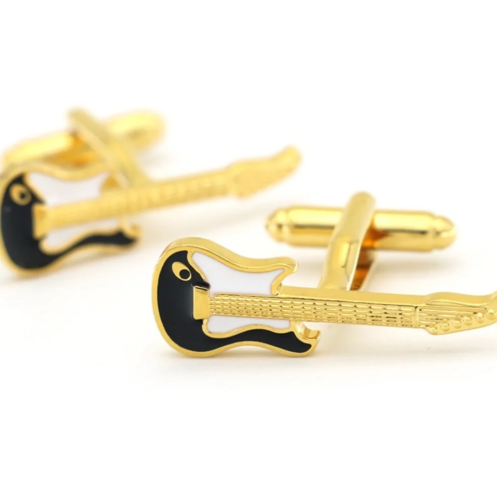Black and white enamel electric guitar men’s cuff links